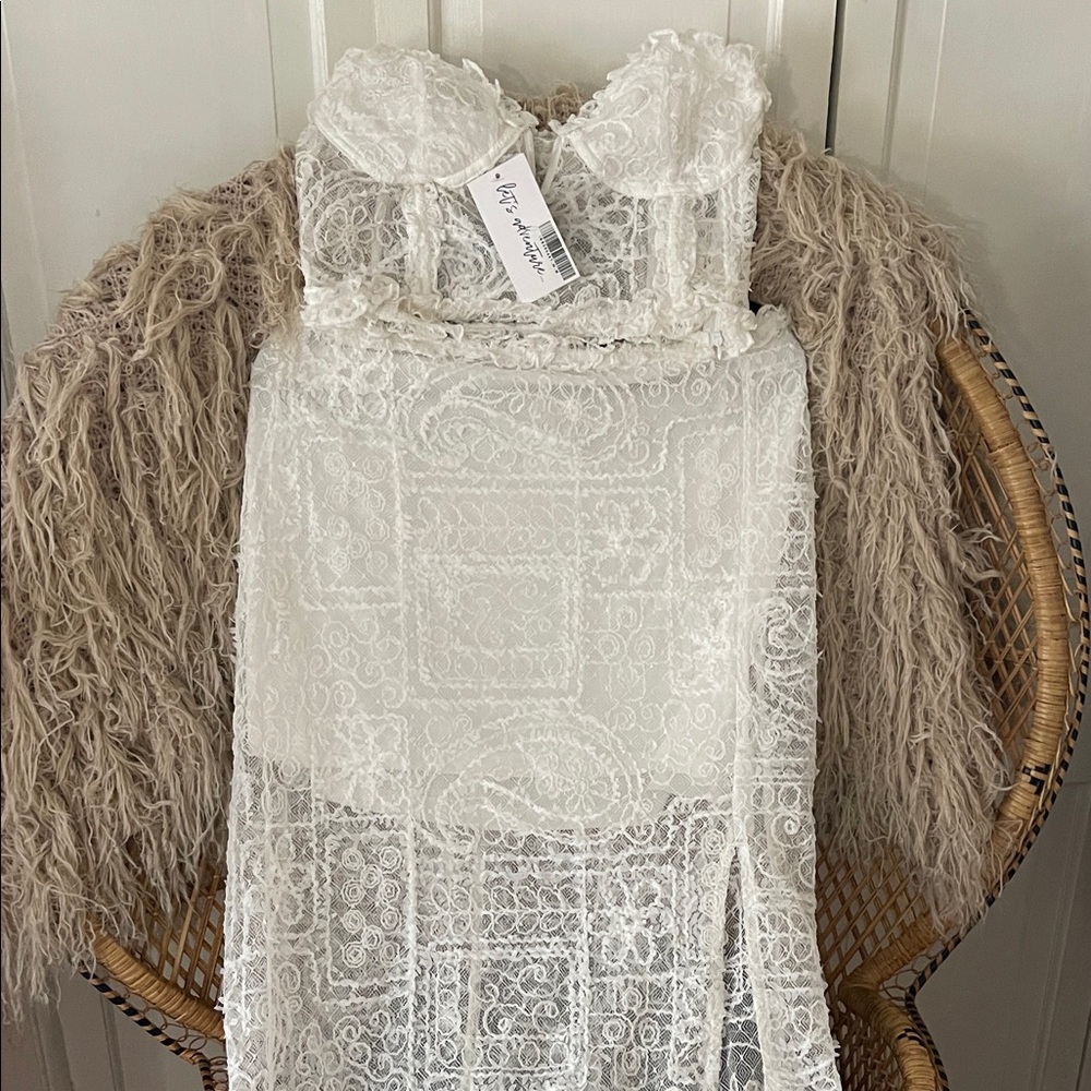 12th Tribe White Lace Pencil Skirt